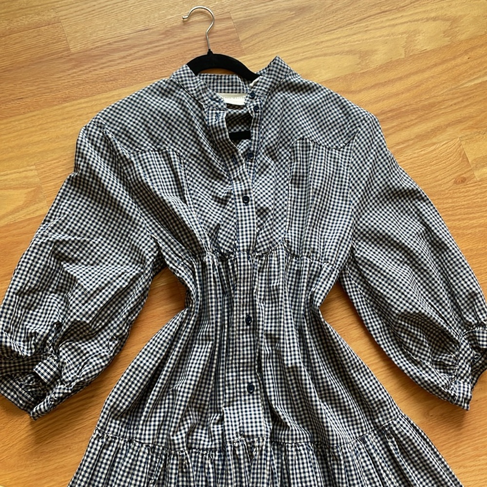 Karen Walker Oklahoma Tiered Dress Organic Cotton Dark Navy - Picture 3 of 7